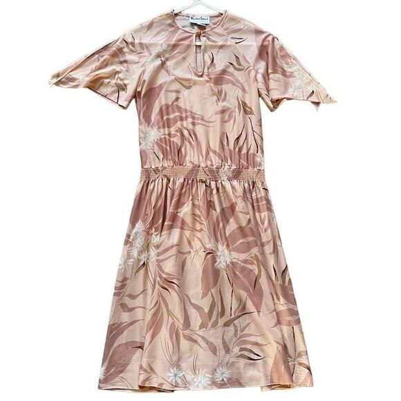 Vintage Bleeker Street Dress Women’s 8 Floral Mauve Keyhole Split Flutter Sleeve - Picture 1 of 7